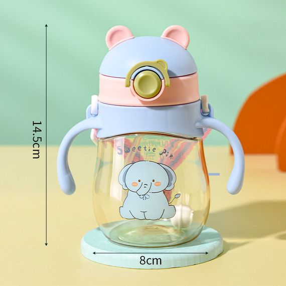 Дитячий поїльник-непроливайка "Слоненя" (410 мл) із силіконовою трубочкою, ручками та ремінцем Блакитний | Зображення 1
