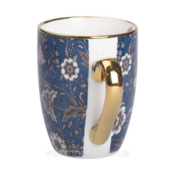 Порцелянова чашка 400 мл із золотим обідком і золотою ручкою Синя RX-N240665BL | Зображення 1