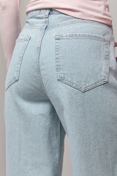 Широкі прямі джинси з декоративними швами - блакитний цвет, 36р (є розміри) | Зображення 3