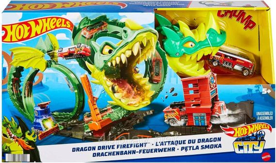 Трек Хот Вилс Сити Опасные существа Атака огненного дракона Hot Wheels City Dragon Drive Firefight