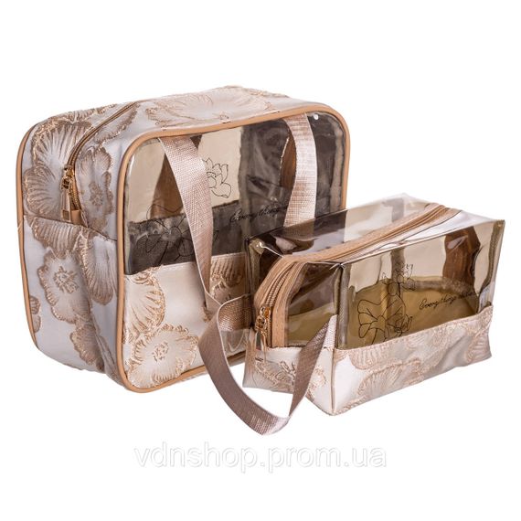 Набор прозрачных женских косметичек для дома 2 (шт) косметичка дорожная в сумку для косметики, макияжа, лекарств, кистей Бежевый | Зображення 5