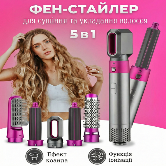 Стайлер для укладки волос Hot Air Styler 5в1 с эффектом Коанда, 1000 Вт, 5 насадок, с кейсом | Зображення 1
