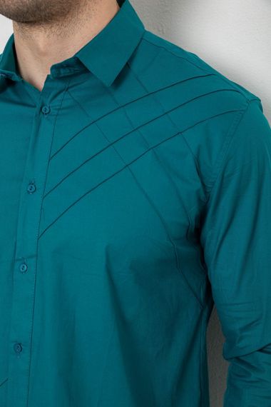 Рубашка мужская однотонная  -уценка, цвет изумрудный, 214R7466-U | Зображення 4