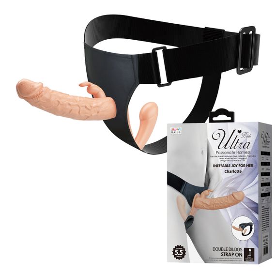 Двосторонній страпон - Ultra Passionate Harness Charlotte 5.5" Sex Aura