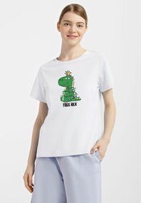 Футболка жіноча біла з принтом "Tree Rex", 2XL