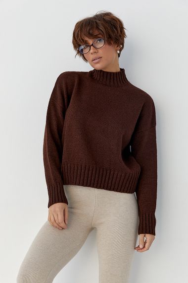 В'язаний светр з горловиною-стійкою - коричневий цвет, ONE SIZE (є розміри) | Зображення 4