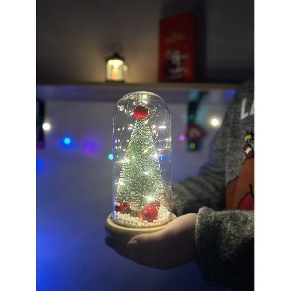 Декоративна ялинка в колбі з LED підсвічуванням, Ялинка в скляній колбі з гірляндою 22 см знижка