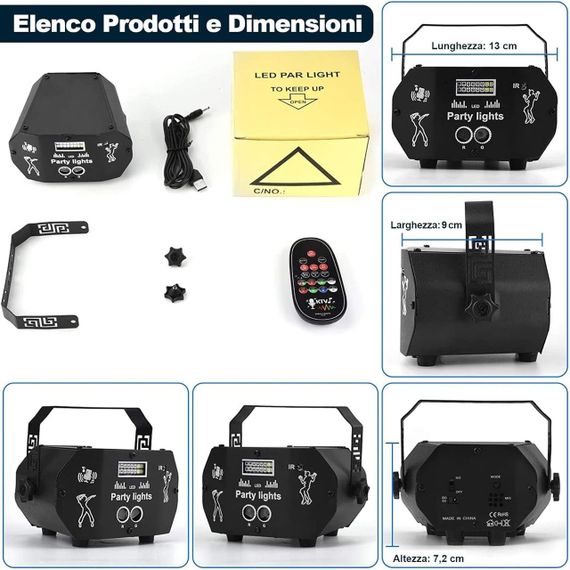 Світильник дископрожектор Nauotk з дистанційним керуванням, 60 режимів RGB, керування музикою і стробоскоп | Зображення 1
