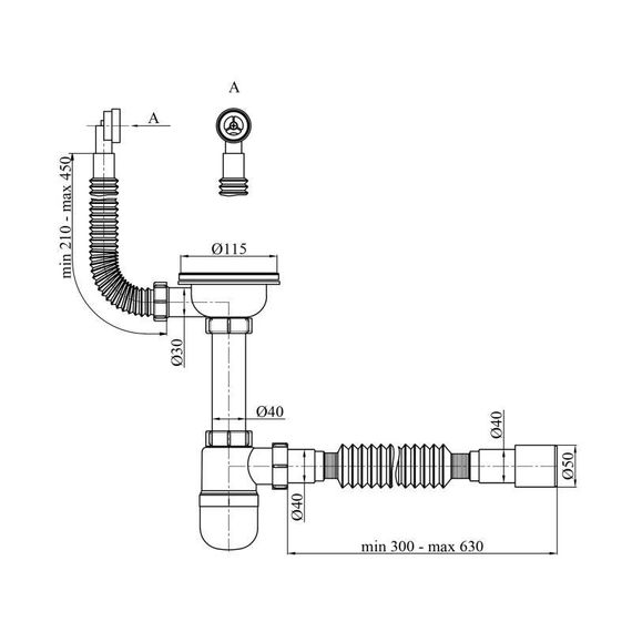Сифон для кухонної мийки Lidz (WHI) LK14, колбовий з круглим переливом (вихід 50 мм) | Зображення 1