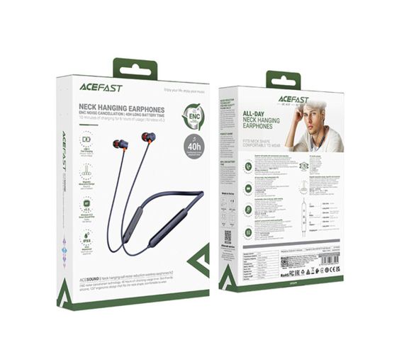 Бездротові навушники ACEFAST N2 neck hanging call noise reduction wireless earphones Navy Blue | Зображення 1