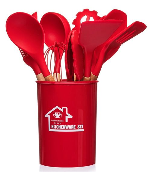 Набор кухонных предметов Silicone kitchen utensils set 12 предметов Красный | Зображення 7