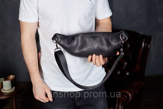 Сумка-бананка для телефону 11х25х8, стильний слінг із натуральної гладкої шкіри TD-31848 чорний | Зображення 5