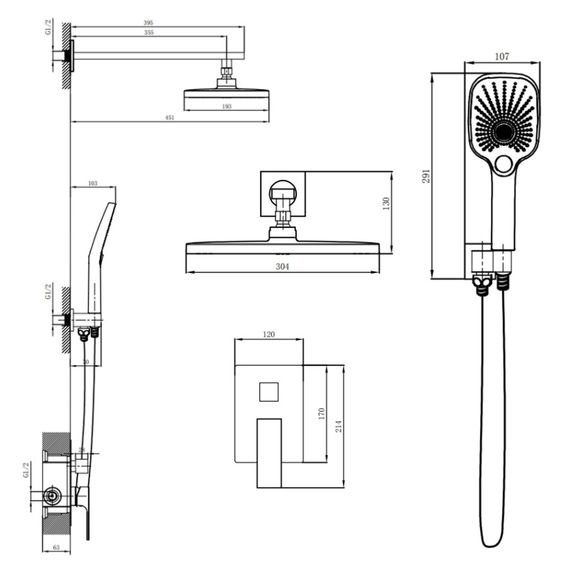 Душова система для душу Qtap Gemini Gunmetal Black PVD прихованого монтажу QTGEM113GMB45698 | Зображення 1
