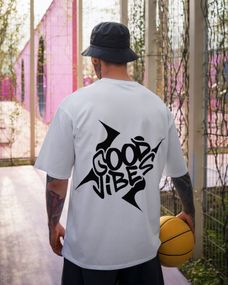 Oversize футболка з принтом Good Vibes біла