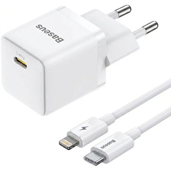 МЗП Baseus Palm Fast Charger 20W (1USB-C) + кабель Type-C to Lightning (E01164) Moon White