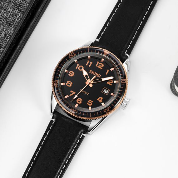 Чоловічий годинник Skmei 9232LRGBK Rose-Gold Black Leather | Зображення 2