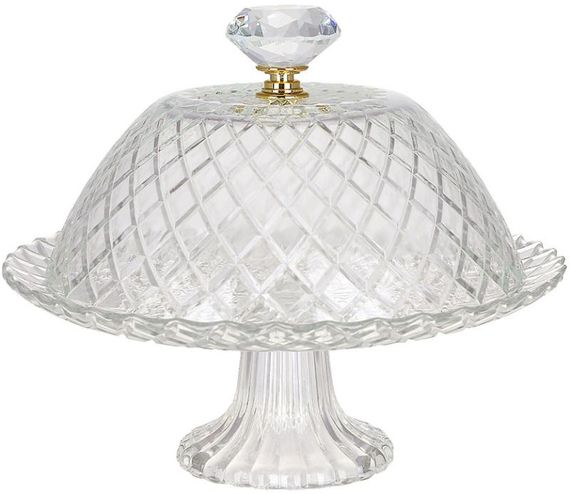 Тортівниця скляна "Crystal Glass" Ø20.5см зі скляним ковпаком