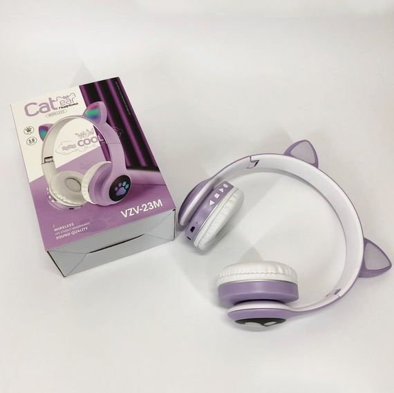 Детские наушники котик Cat VZV 23M / Беспроводные наушники cat ear / Наушники детские QX-616 с ушками