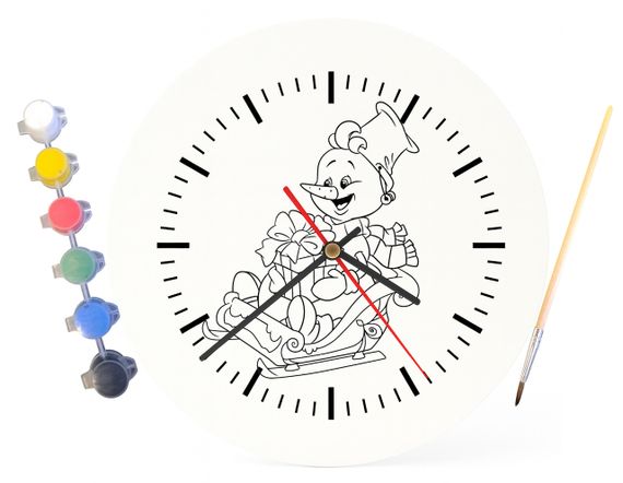 Детский набор для творчества часы раскраска Снеговик на санках 30 см (Г0071)