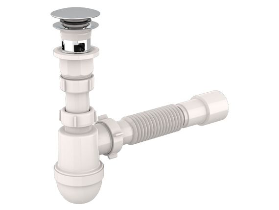 Преміум сифон для умивальника click-clack, ClickFlow Pro, Білий пластик злив клапан G-11/4"(5см) 18ш