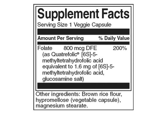 Фолиевая кислота Swanson Folate 800 mcg 30 Veg Caps | Зображення 1