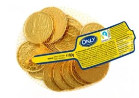 Монети золоті шоколадні новорічні в сітці Only, 100 г (Австрія)