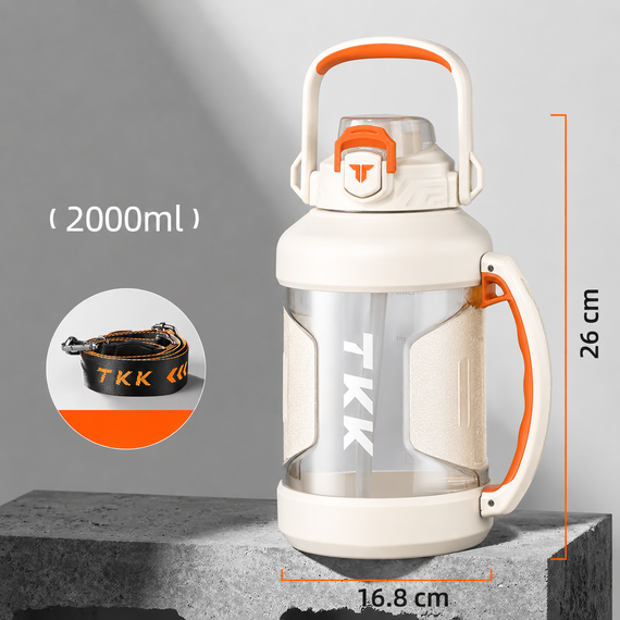 Спортивная бутылка TKK (2000 мл) - Белый матовый Tritan BPA-free, с эргономичной ручкой и клапаном | Зображення 3