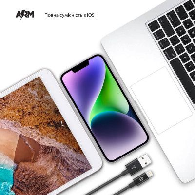 Дата кабель USB 2.0 AM to Lightning 1.2m AMD818BL black Armorstandart (ARM64373) | Зображення 3