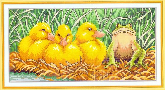 Набір для вишивання за нанесеною на канву схемою "Frog and Little Duck".AIDA 14CT printed, 33*18 см