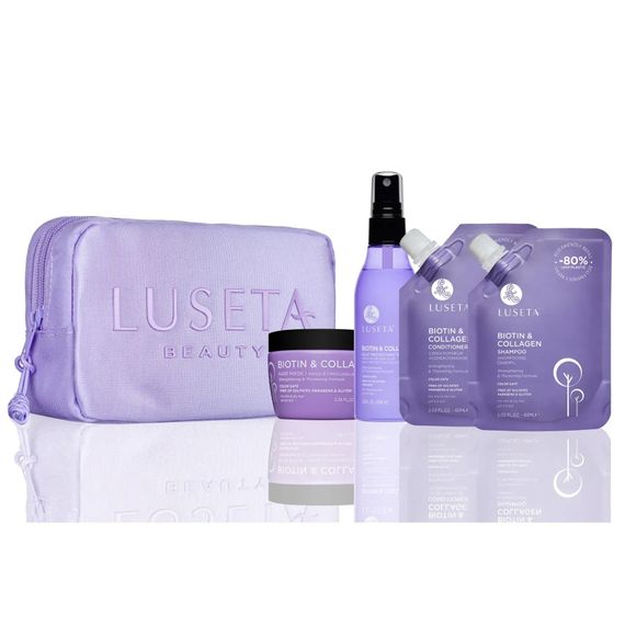 Набір для тонкого та ламкого волосся з косметичкою Luseta Beauty Biotin-Collagen Jet-Set Hair Strengthen Kit