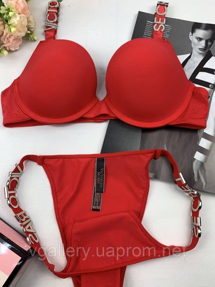 Комплект женского нижнего белья Victoria's Secret Буквы со стразами - 75В -  Красный | Зображення 3
