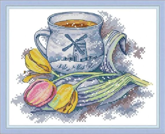 Набір для вишивання за нанесеною на канву схемою "Dutch teacup". AIDA 14CT printed, 27*21 см