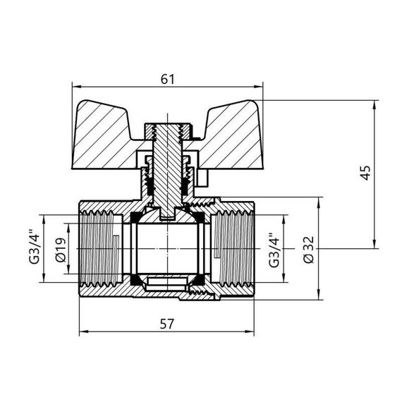 Кран кульовий SD Plus 3/4" ВР для газу (метелик) SD602NG20PN40 | Зображення 1