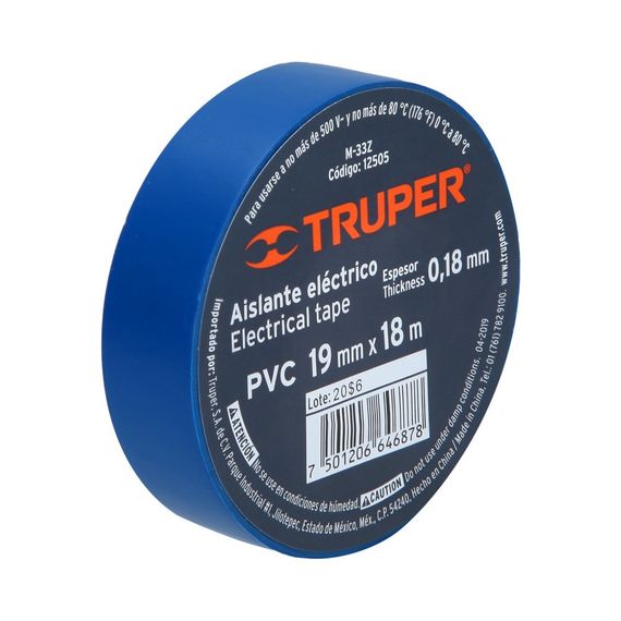 Изолента акриловая синяя 19 мм х 18 м  Truper (M-33Z) | Зображення 1
