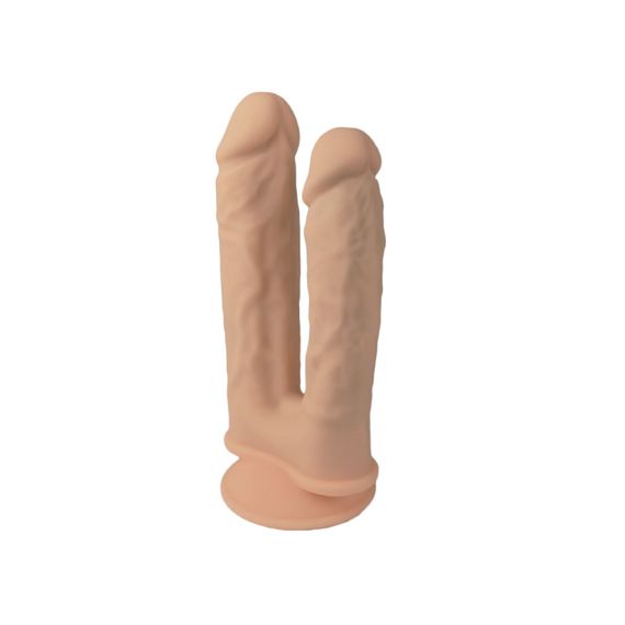 Подвійний фалоімітатор з вібрацією SilexD Double Gusto Vibro Flesh (Model 1 size 8" & 7") + LRS, діаметр 4,5 см та 3,7 см | Зображення 1