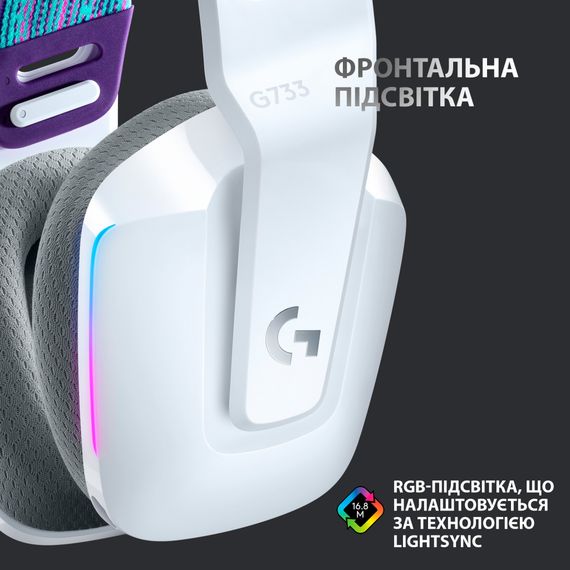 Навушники Logitech G733 Lightspeed Wireless RGB Gaming Headset White (981-000883) | Зображення 3