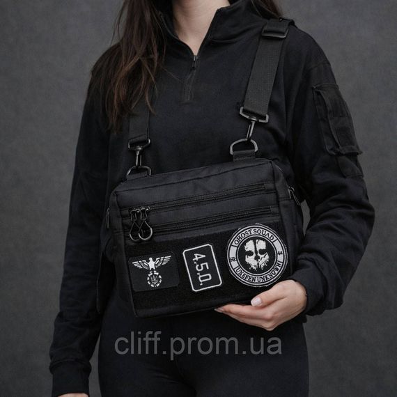 Тактическая сумка для патчей Cordura 600D — 5 карманов, мессенджер черный из ткани | Зображення 5