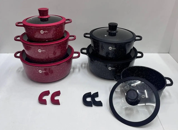 Набір посуду з гранітним антипригарним покриттям Higher Kitchen HK-325 (Чорний, червоний) | Зображення 3