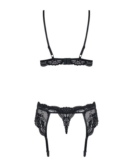 Мереживний комплект білизни Obsessive 810-SEG-1 L/XL Black, бюстгальтер, стрінги, пояс для панчіх | Зображення 5