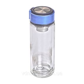 Термос скляний з подвійними стінками та ситечком 330 мл синій HP-14-39BL