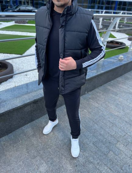 Мужской спортивный костюм тройка с жилетом AL0235 цвет черный, размер 54/56 | Зображення 4