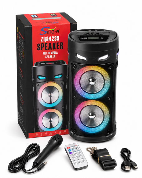 Портативная Bluetooth-колонка Sing-e ZQS4239 с LED-подсветкой / Беспроводная колонка для вечеринок с микрофоном 30W | Зображення 2