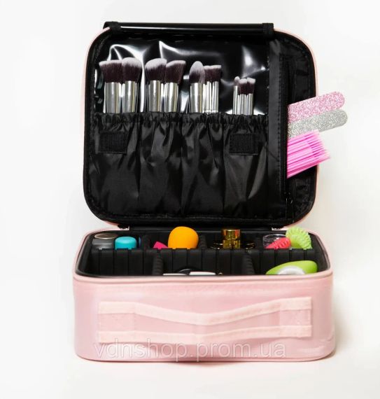 Розовая Органайзер бокс с зеркалом бьюти кейс косметичка чемоданчик сумка для хранения косметики и принадлежностей 26х23х10 см | Зображення 1