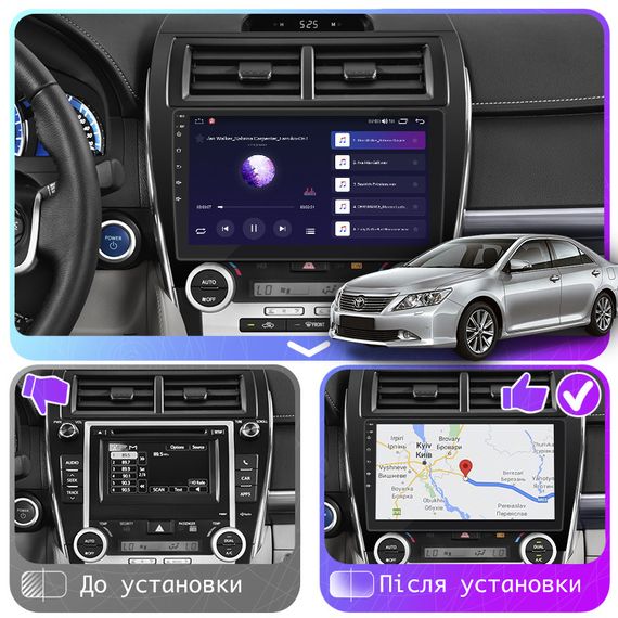 Штатная магнитола Lesko для Toyota Camry VII (XV50) 2011-2014 экран 10" 4/64Gb 4G Wi-Fi GPS Top | Зображення 2