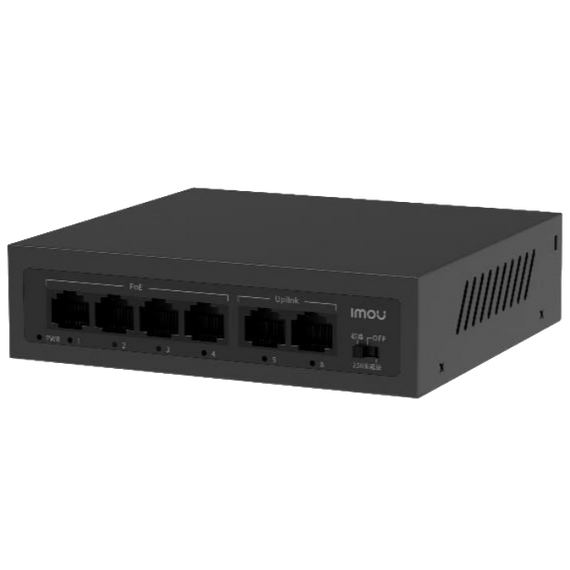 6-ти портовый неуправляемый POE коммутатор Imou SF106P с 4х POE 100 Мбит + 2хUP-Link 100Мбит, до 250м, 45Вт, 200×118x44 мм