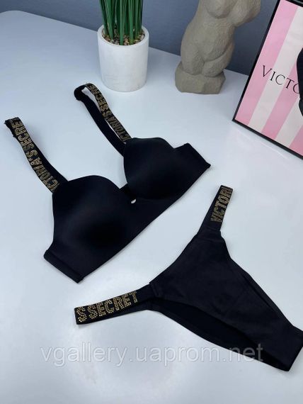 Подарунковий Комплект жіночої безшовної білизни Victoria`s Secret GOLD із золотими стразами в брендовій коробці | Зображення 1