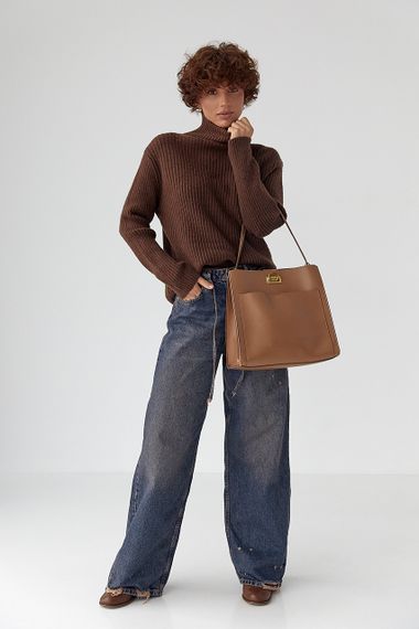 В'язаний гольф у рубчик - коричневий цвет, ONE SIZE (є розміри) | Зображення 2