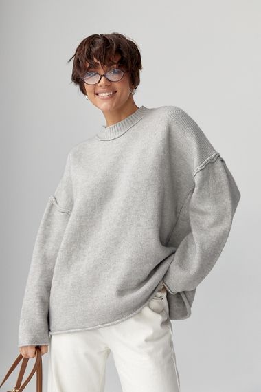 Теплий вільний джемпер зі швами назовні - сірий цвет, ONE SIZE (є розміри)