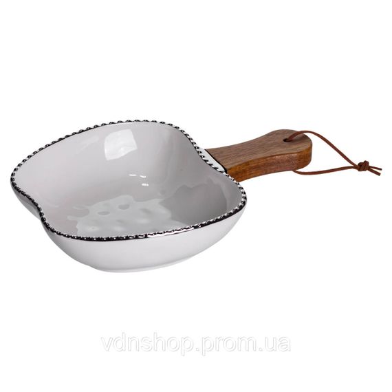 Тарілка порцелянова глибока з ручкою Яблуко 23×16×4 (см) блюдо сервірувальне з ручкою для подачі тарілка сковорода Срібло ZJH-15-1 | Зображення 1