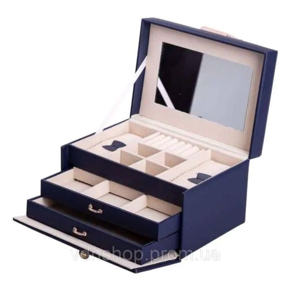 Скринька для прикрас з еко шкіри 3 яруси з дзеркалом органайзер для ювелірних виробів HP-5-17BL | Зображення 4